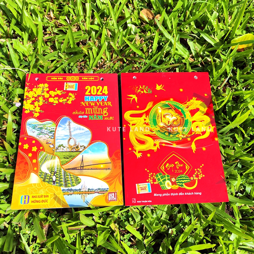 Lịch bloc Lịch xé 365 ngày 2024 Thư Pháp 15x21 cm  chữ lớn số to ngày giờ hoàng đạo gắn bìa lịch treo tường LICHBA