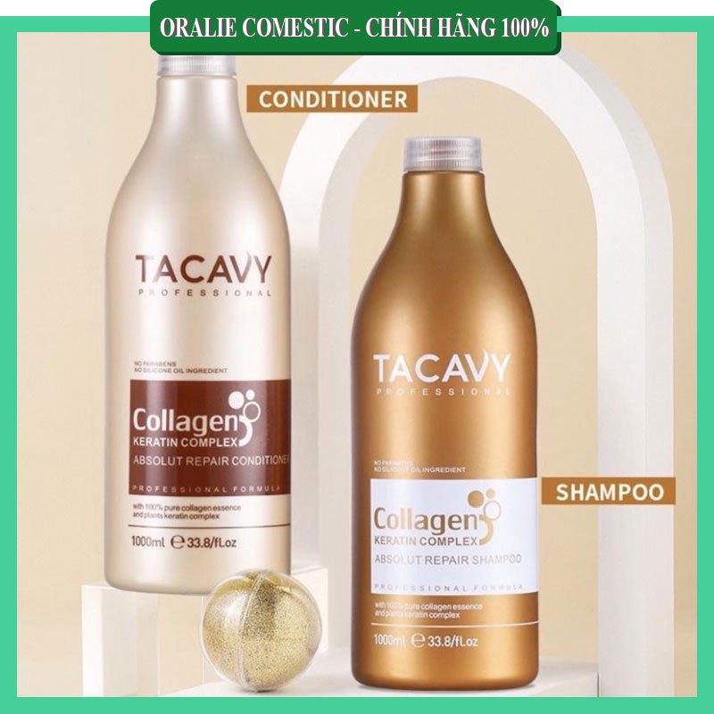 Cặp Gội Xả TACAVY cao cấp 1000ml, Giảm Gãy Rụng, Phục Hồi Tóc Hư Tổn, Khô Xơ | Hàng Chính Hãng Tóc Đẹp Ezy Official