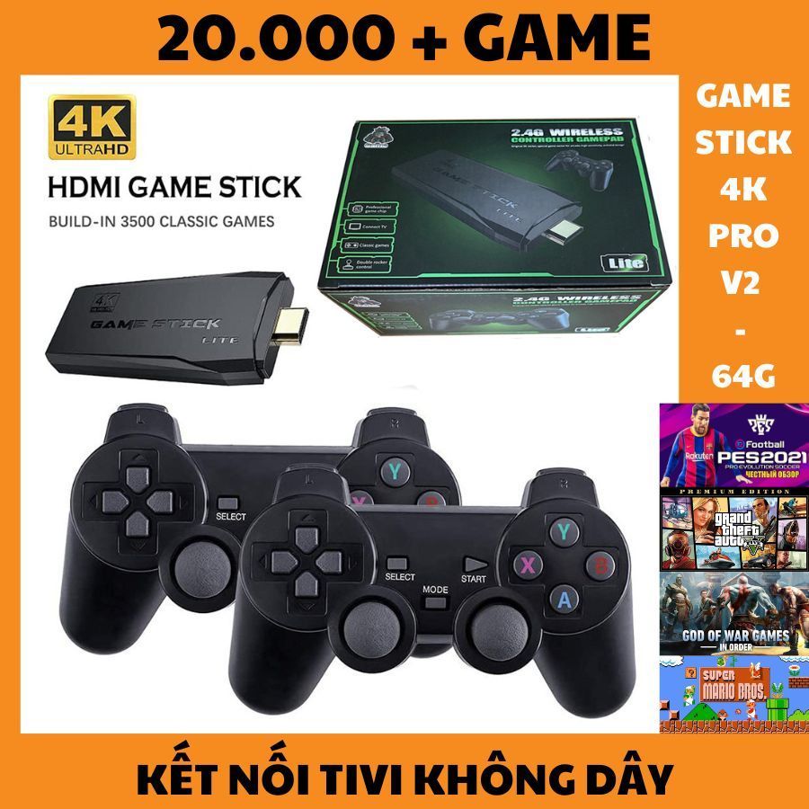 Máy Chơi Game Cầm Tay Không Dây Game Stick 4K V2 PRO 2023 64GB