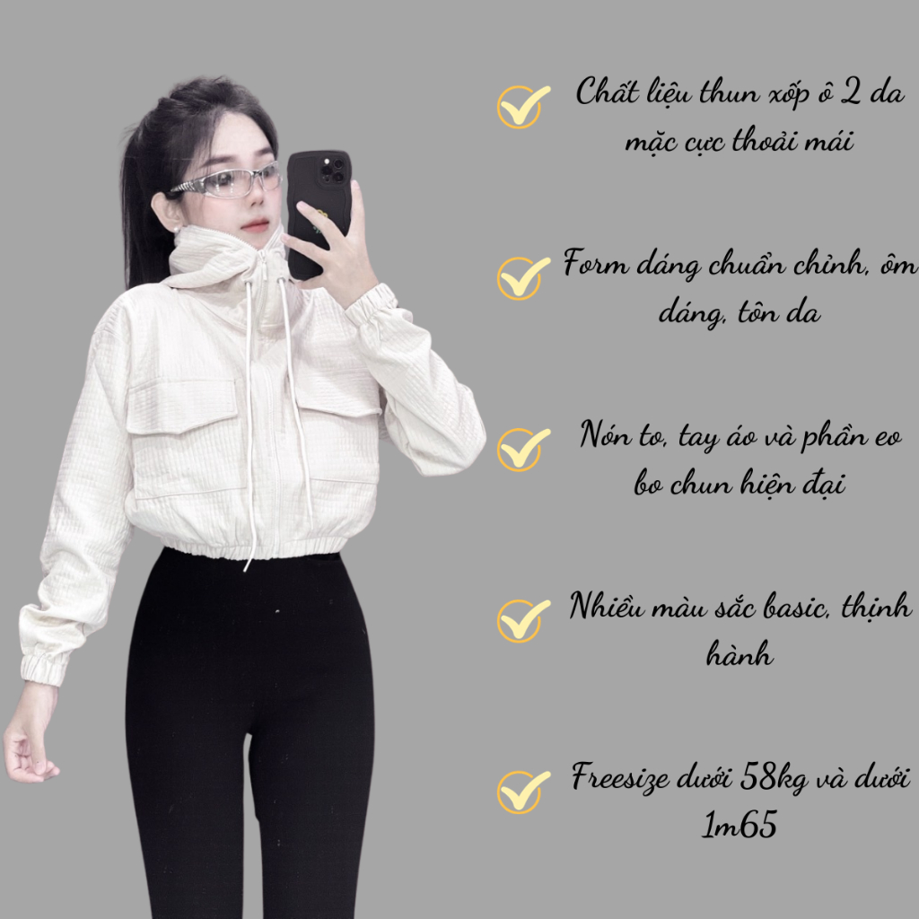 Áo khoác thun 2 da  xốp ô form croptop trẻ trung, có nón, tay eo bo chun , 4 túi tiện lợi , mặc mát, nón rộng |RTee Shop | BigBuy360 - bigbuy360.vn
