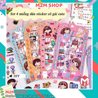Set 4 miếng dán sticker hình cô gái trong suốt nhiều hình cute dễ thương đáng yêu mẫu mới về