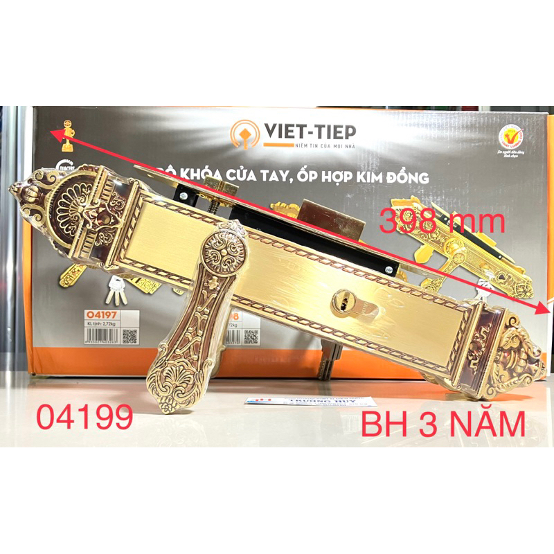 04199 Khoá cửa ĐI 2-4 cánh bằng ĐỒNG cao cấp Việt Tiệp dùng cho cửa gỗ dài 398mm - Bảo hành 3 năm