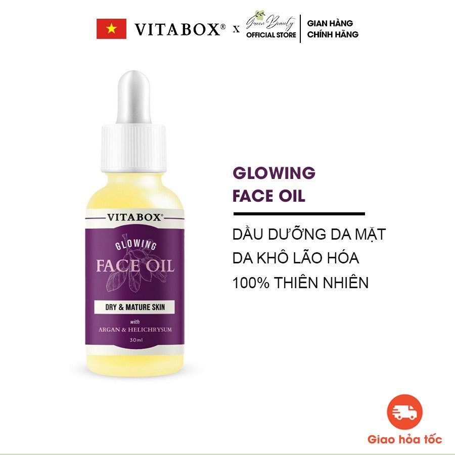Dầu Dưỡng Da Mặt Cấp Ẩm Sâu Cho Da Khô, Lão Hóa Giúp Da Căng Mịn Đều Màu Mờ Nếp Nhăn VITABOX Glowing Face Oil 30mL