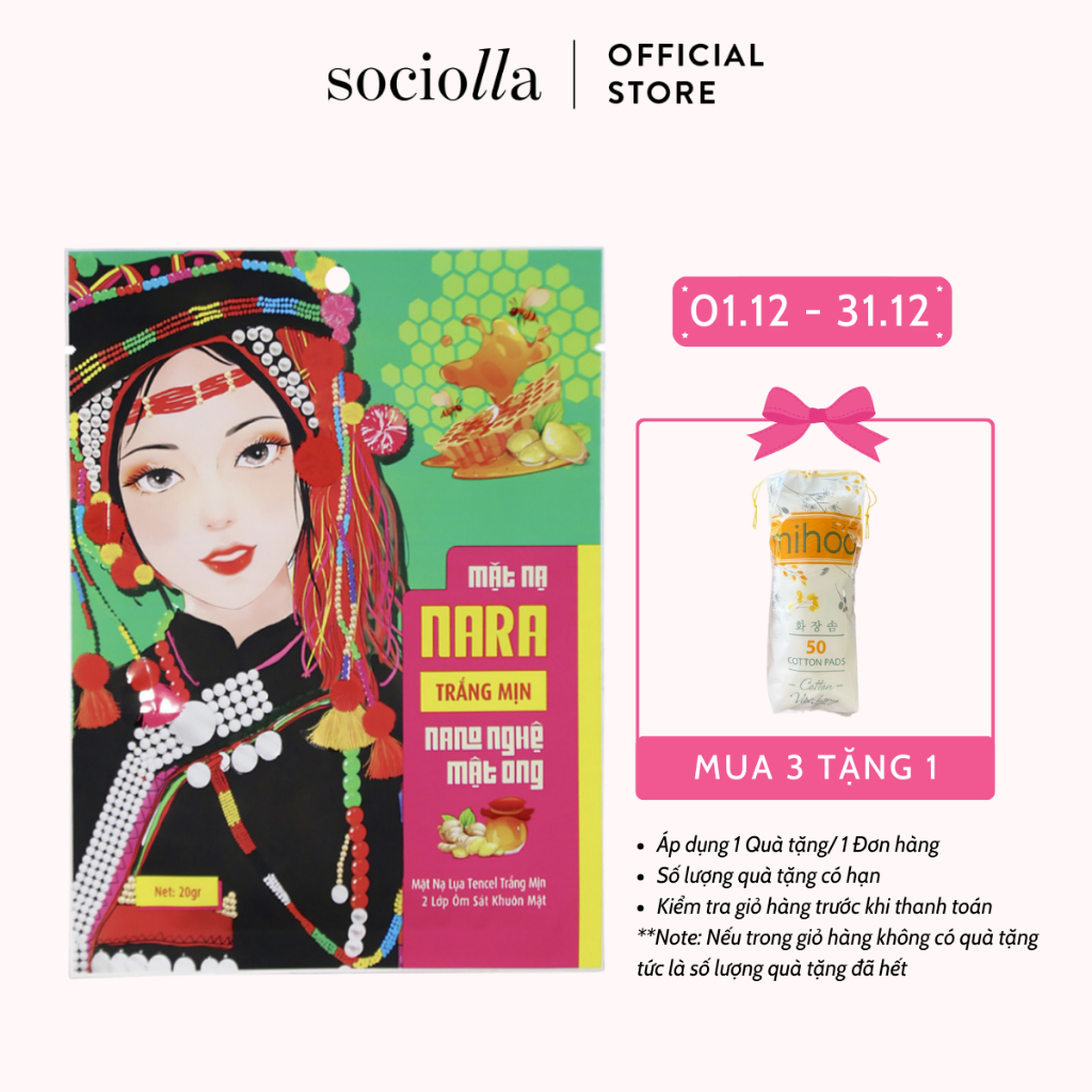 Mặt Nạ Lụa Dưỡng Trắng Cấp Ẩm Da Nano Nghệ Mật Ong NARA Nano Turmeric Honey Moisturizing Whitening Silk Mask 20g