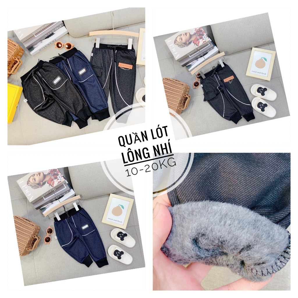 Quần dài lót lông bé trai, êm mềm, co giãn, bao ấm