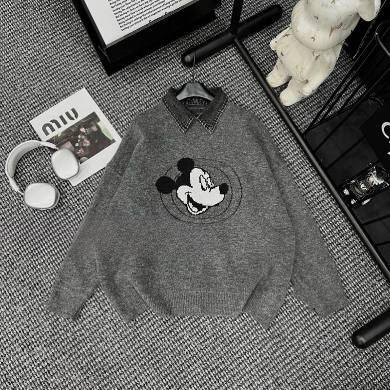 Áo Len Mickey Phối Cổ Jean QC