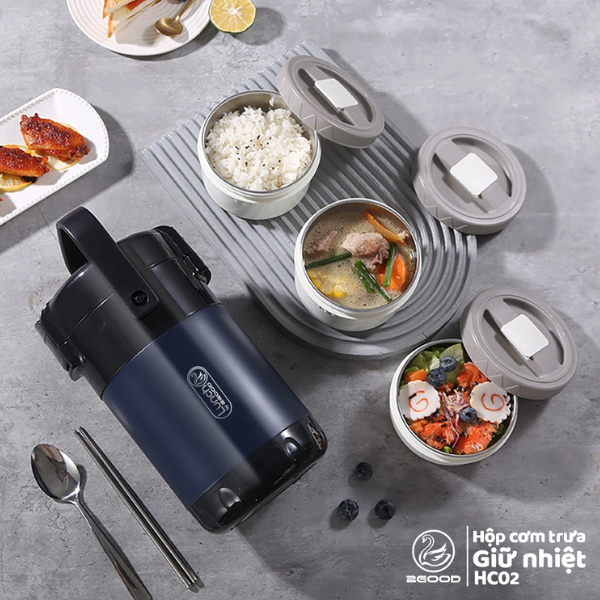 Hộp cơm giữ nhiệt 3 tầng 2GOOD HC-02, cà men đựng cơm, cặp lồng ủ nóng tới 12 tiếng