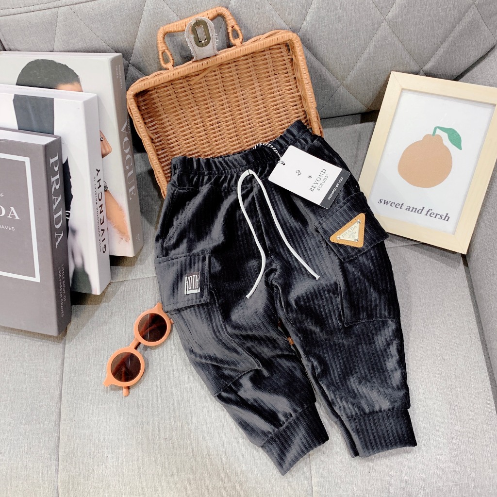 Quần dài nhung tăm, túi hộp cho bé trai, mềm mịn, co giãn 4 chiều, giữ nhiệt tốt QD14.2