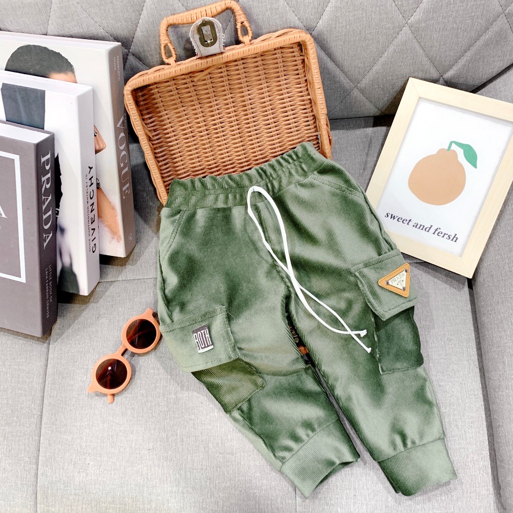 Quần dài nhung tăm, túi hộp cho bé trai, mềm mịn, co giãn 4 chiều, giữ nhiệt tốt QD14.2