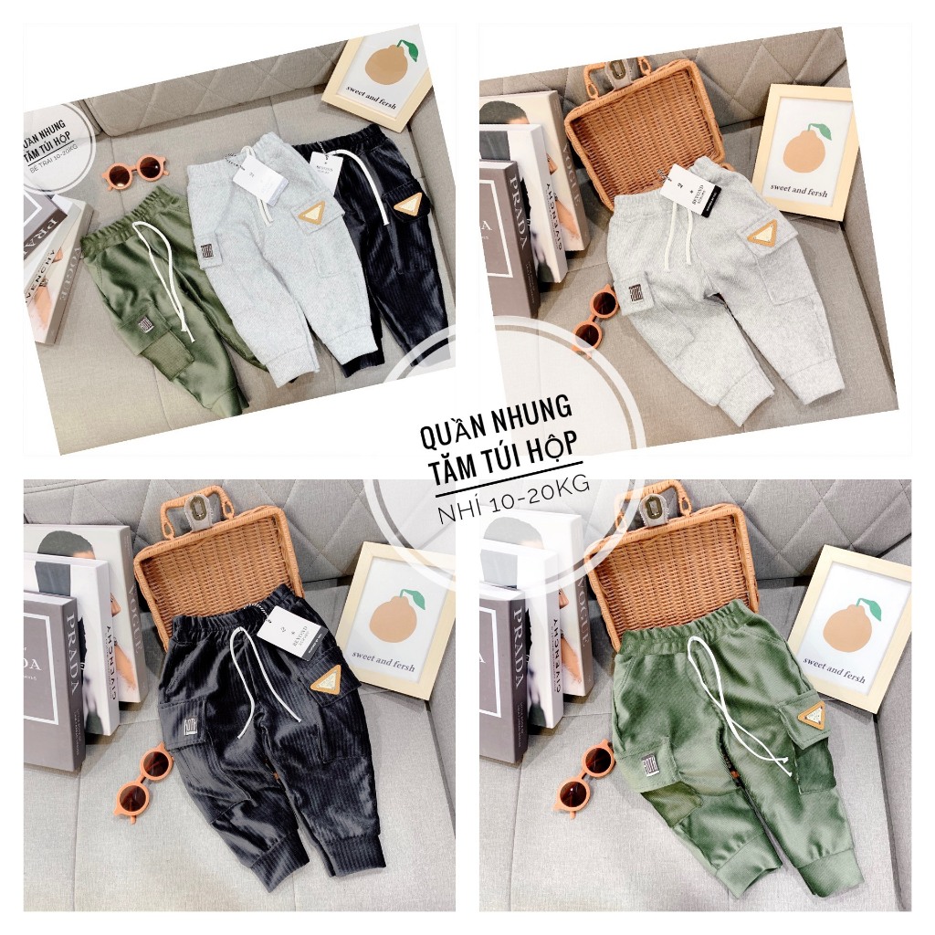 Quần dài nhung tăm, túi hộp cho bé trai, mềm mịn, co giãn 4 chiều, giữ nhiệt tốt QD14.2