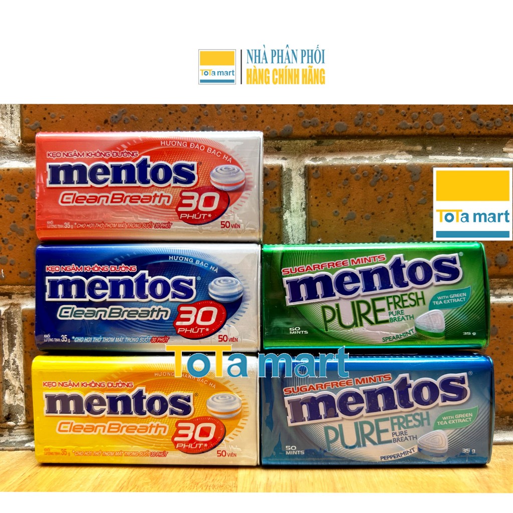 Kẹo ngậm không đường MENTOS PURE FRESH với peppermint và trà xanh hộp thiếc 35g