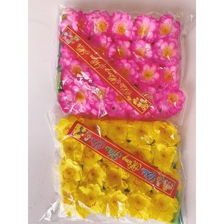 Bịch 40 Bông Mai Vàng/Đào Hồng giả + Kẽm, búp, lá trang trí cây mai cây đào Tết