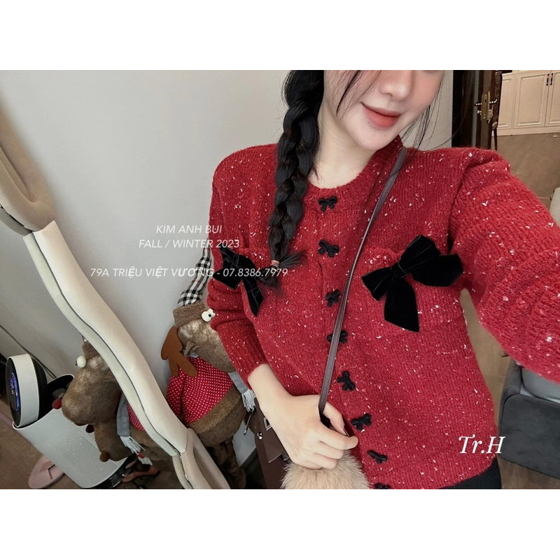 Áo Len Nơ Đỏ Đính Cúc Hai Màu Chuẩn QCL1 Kèm Ảnh Thật Ở Cuối