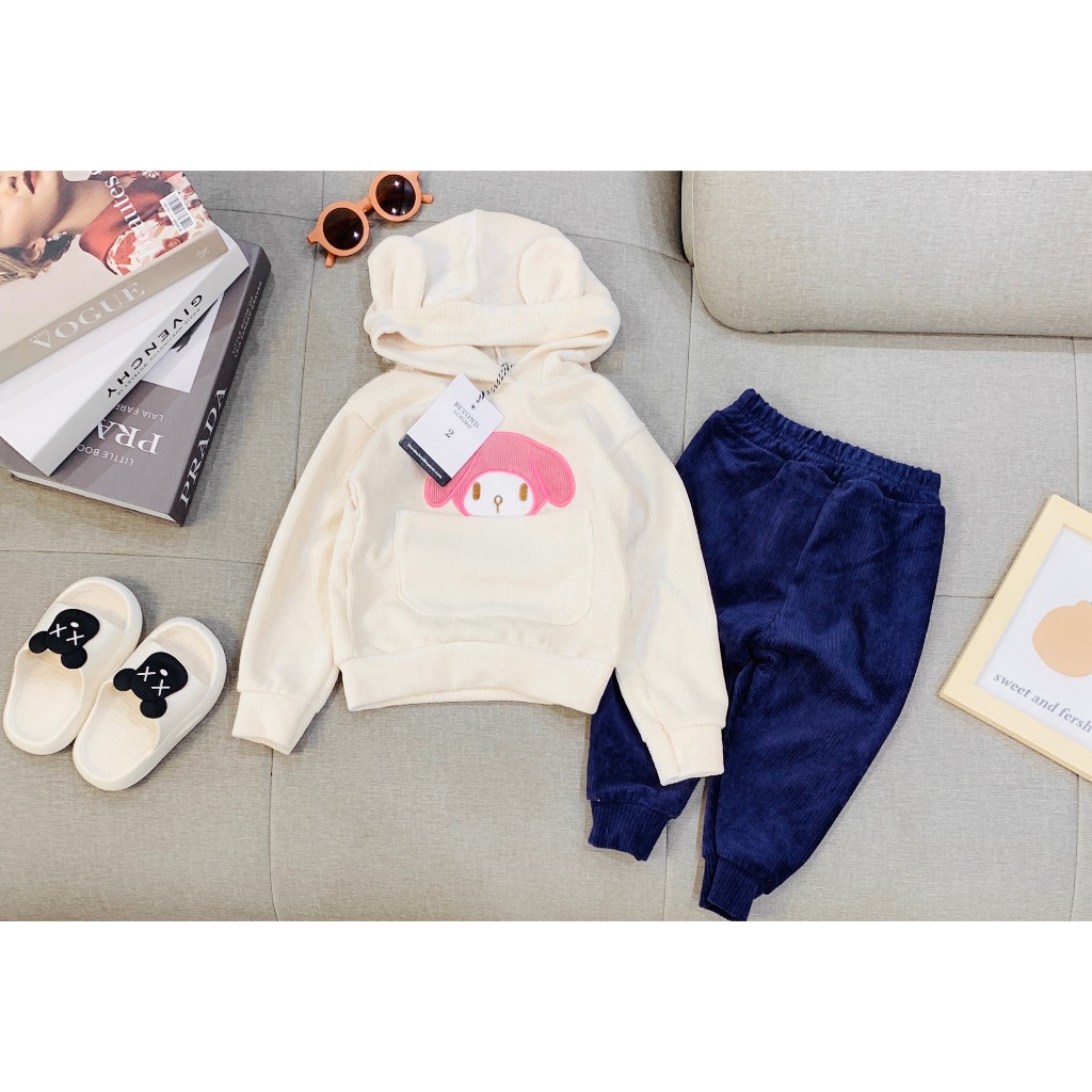 Bộ quần áo thu đông nhung tăm, có mũ cho bé trai, bé gái, mềm mịn, co giãn 4 chiều, giữ nhiệt tốt BD14.1