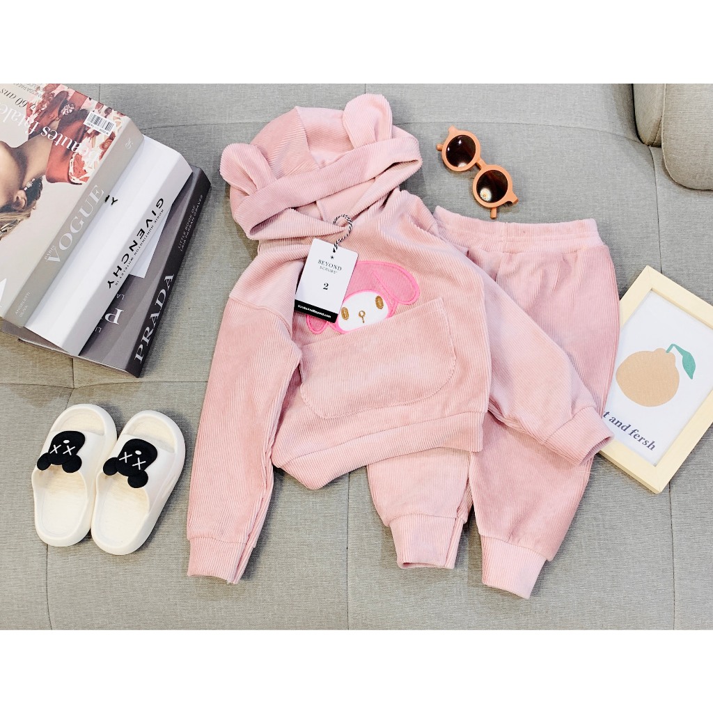 Bộ quần áo thu đông nhung tăm, có mũ cho bé trai, bé gái, mềm mịn, co giãn 4 chiều, giữ nhiệt tốt BD14.1