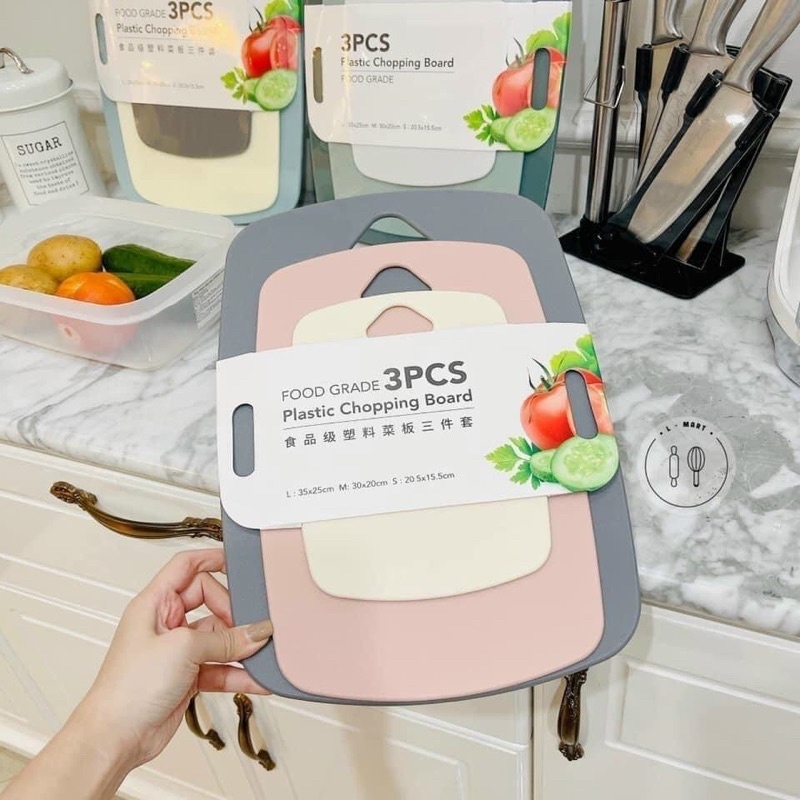 Set 3 Thớt Nhựa PP Hàn Quốc Kháng Khuẩn An Toàn Cho Sức Khỏe
