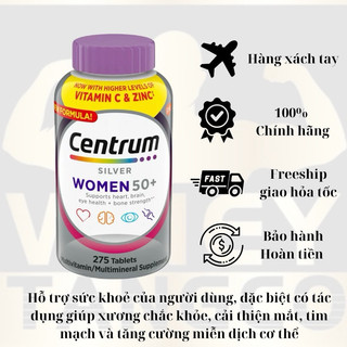 CENTRUM SILVER WOMEN 50+ 275 viên của Mỹ GIÚP BỔ SUNG VITAMIN VÀ KHOÁNG CHẤT