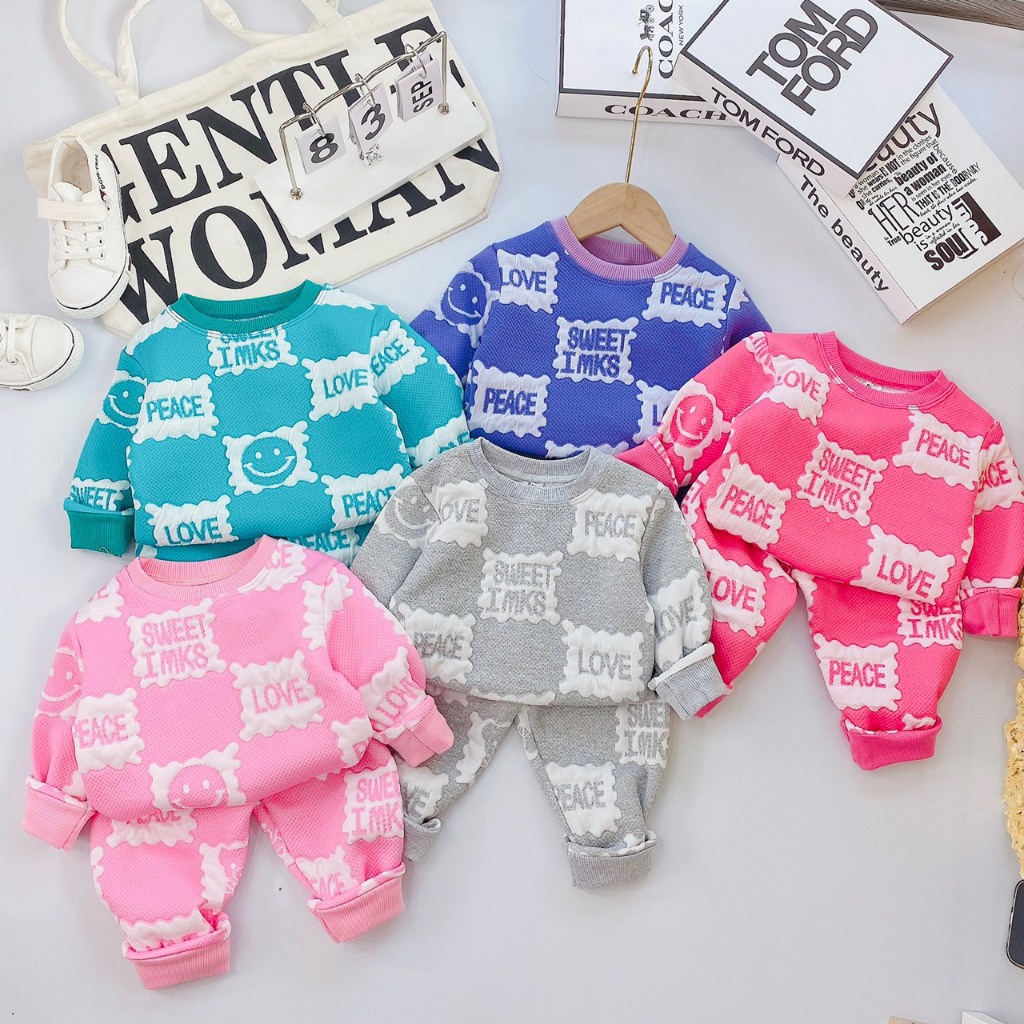 Bộ nỉ xốp trần bông, bộ quần áo thu đông cho bé trai, bé gái, mềm, dày, bao ấm, bao đẹp BD35