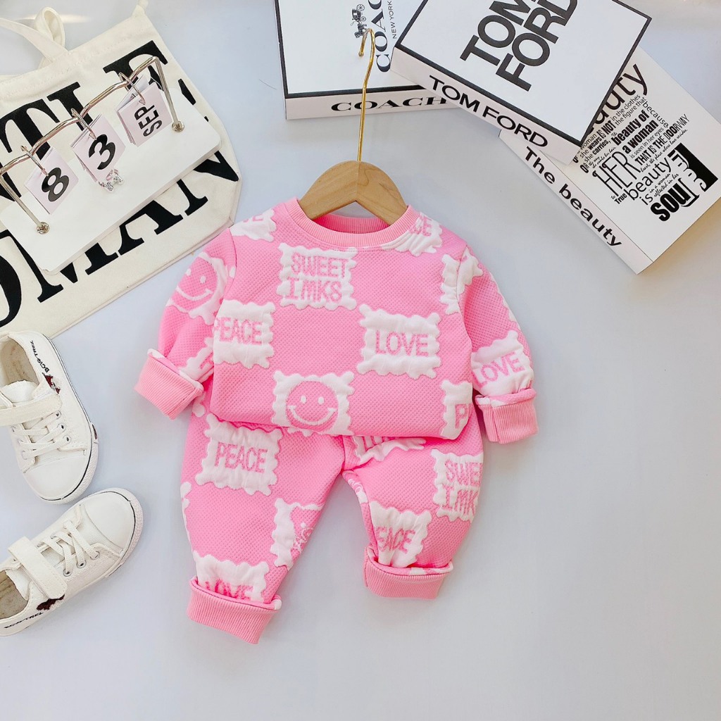 Bộ nỉ xốp trần bông, bộ quần áo thu đông cho bé trai, bé gái, mềm, dày, bao ấm, bao đẹp BD35