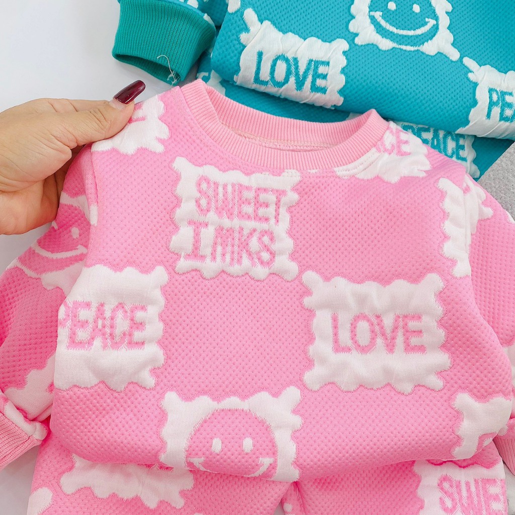 Bộ nỉ xốp trần bông, bộ quần áo thu đông cho bé trai, bé gái, mềm, dày, bao ấm, bao đẹp BD35