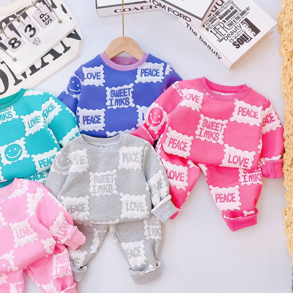 Bộ nỉ xốp trần bông, bộ quần áo thu đông cho bé trai, bé gái, mềm, dày, bao ấm, bao đẹp BD35