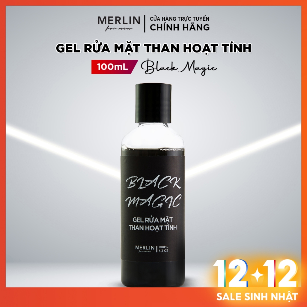 Gel rửa mặt nam Merlin for men than hoạt tính giúp làm da sáng và sạch cho nam Merlin Black Magic 100ml