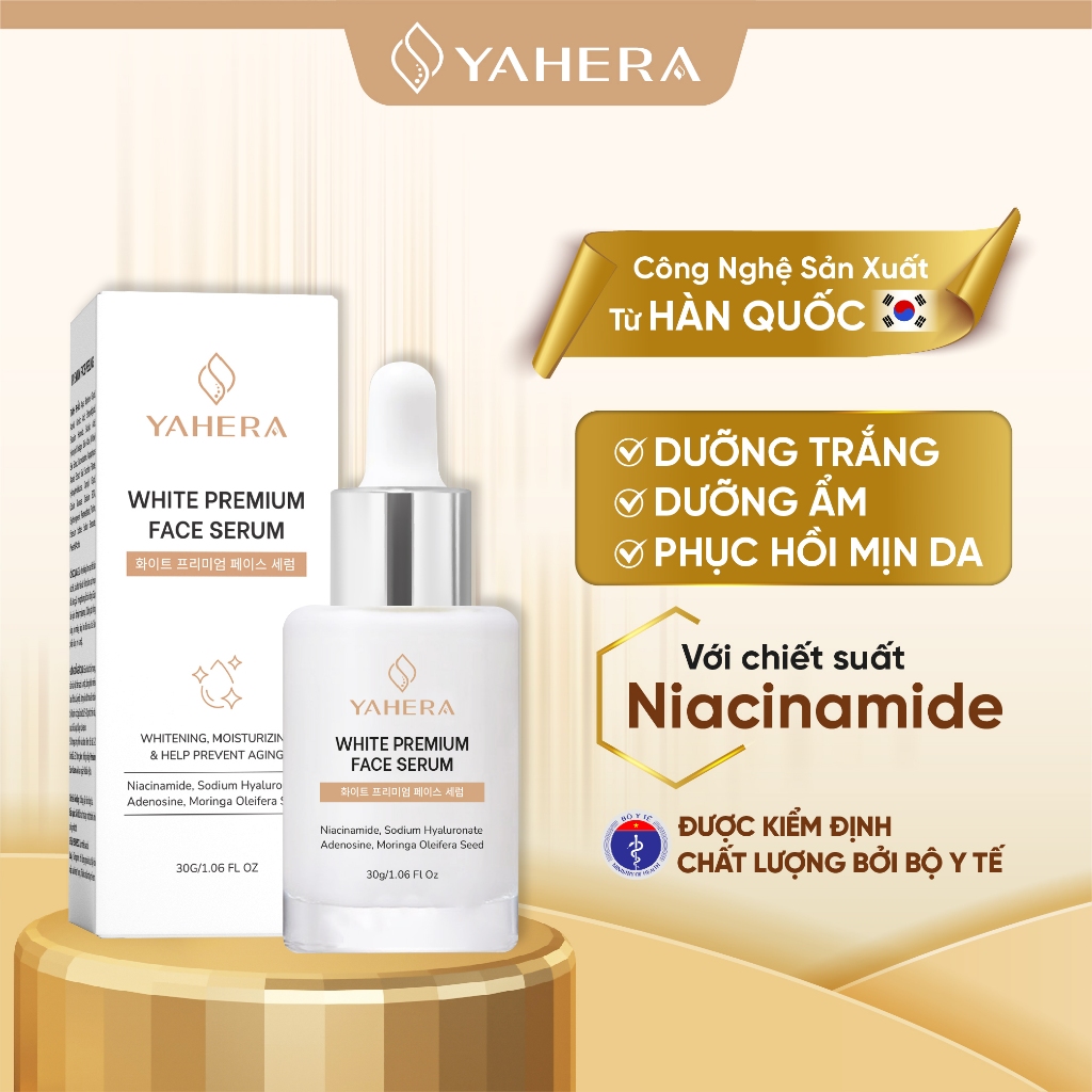 Serum dưỡng trắng da mặt cao cấp YAHERA White Premium Face Serum dưỡng ẩm phục hồi se khít lỗ chân lông da mặt 30ml