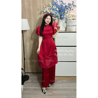(HOẢ TỐC - HÌNH THẬT )set áo dài đỏ cách tân ngày tết( hình thật shop Thảo Nhỏ Store chụp )