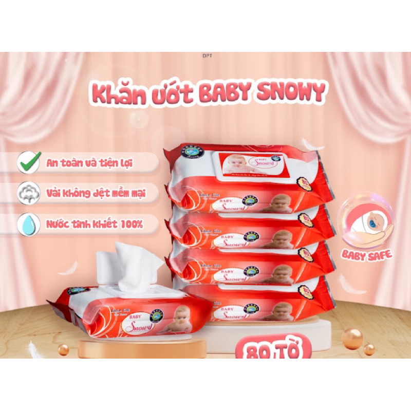 10 gói khăn ướt Baby Snowy 80 tờ hương thơm dịu nhẹ, an toàn da bé
