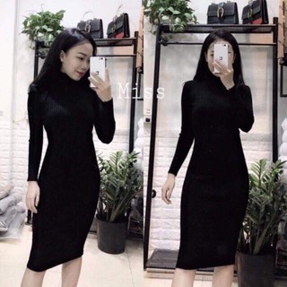 Váy len body cổ lọ dáng dài qua gối sang chảnh co giãn 4 chiều