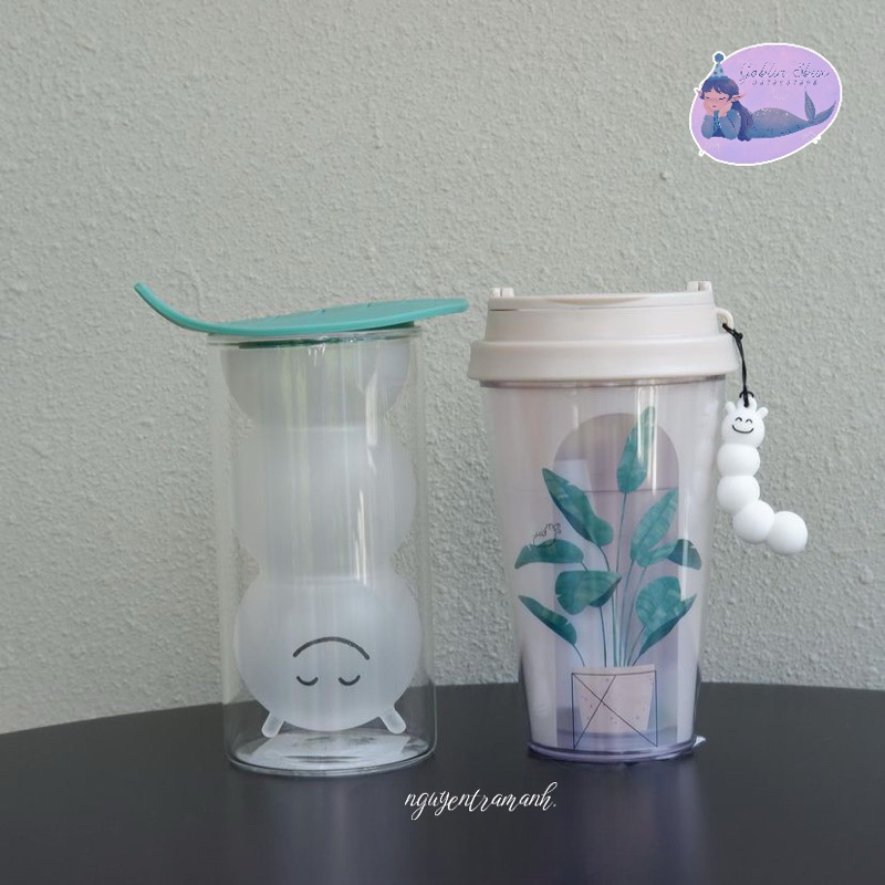 STARBUCKS BÌNH TUMBLER 12OZ  PLASTIC SUNBATHING CATERPILLAR