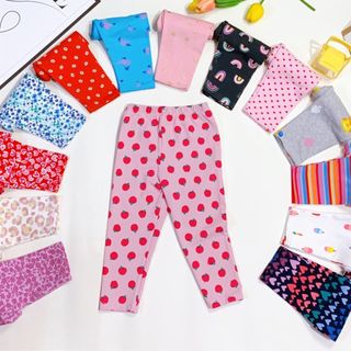 Set 3 quần legging bé gái vải cotton xuất co giãn 4 chiều họa tiết siêu cute