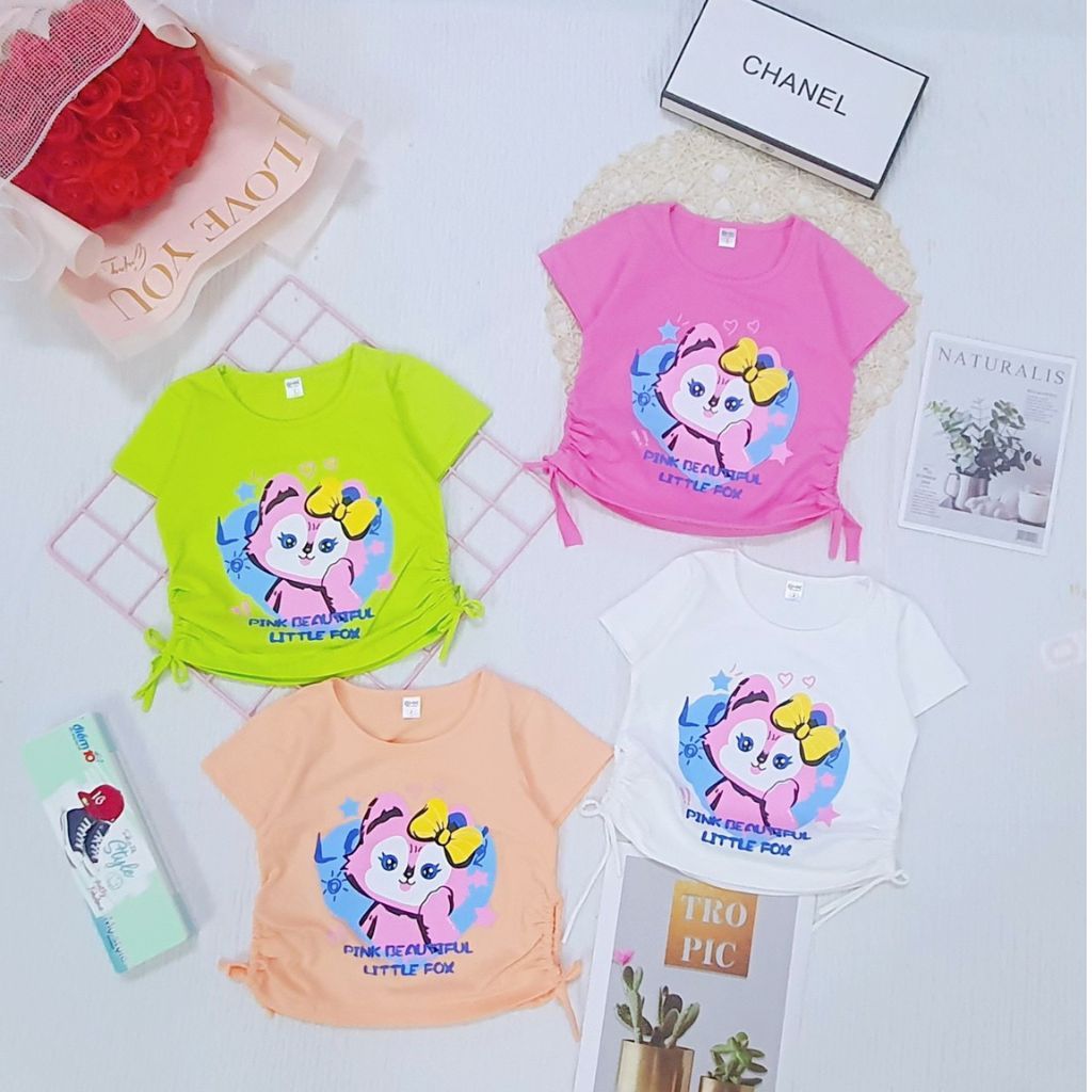 (10-27kg) Áo Thun Bé Gái Rút Dây Thun Cotton SG Vải Đẹp Mềm Mịn Co Giãn Tốt