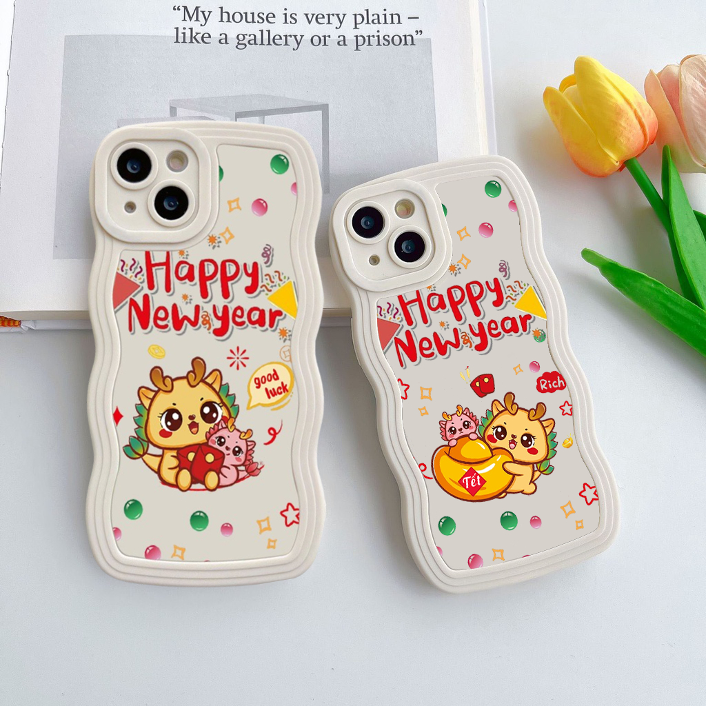 Ốp lưng iphone tết Rồng Chibi Happy New Year ỐP TẾT Viền Gợn Sóng cho 7plus 6plus 11 7 8 12 13 14 15 pro xr xs max