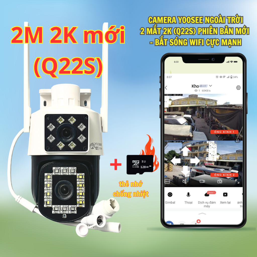 Camera Yoosee ngoài trời 2 mắt các loại - kèm thẻ nhớ 64Gb