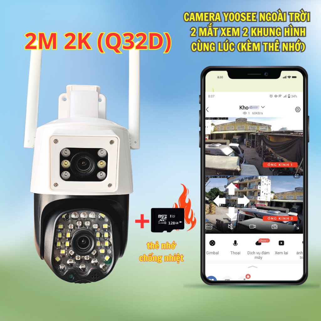 Camera Yoosee ngoài trời 2 mắt các loại - kèm thẻ nhớ 64Gb
