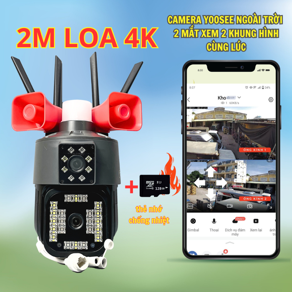 Camera Yoosee ngoài trời 2 mắt các loại - kèm thẻ nhớ 64Gb