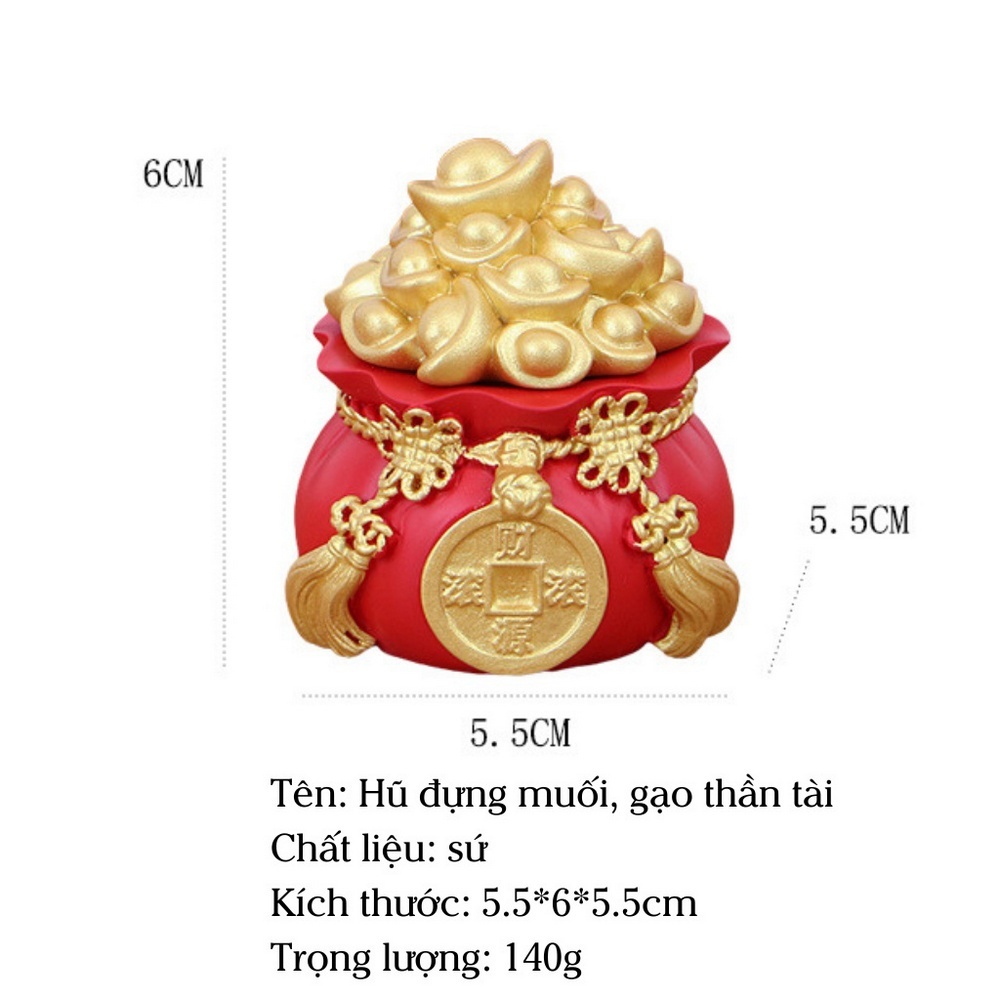 Hũ Đựng Muối Gạo Tài Lộc Túi Thân Tài May Mắn Để Ban Thờ Trang Trí Nhà Cửa Chum Vàng Chiêu Thần Tài