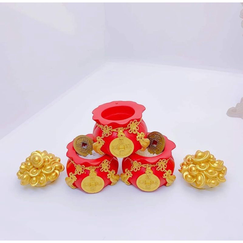Hũ Đựng Muối Gạo Tài Lộc Túi Thân Tài May Mắn Để Ban Thờ Trang Trí Nhà Cửa Chum Vàng Chiêu Thần Tài