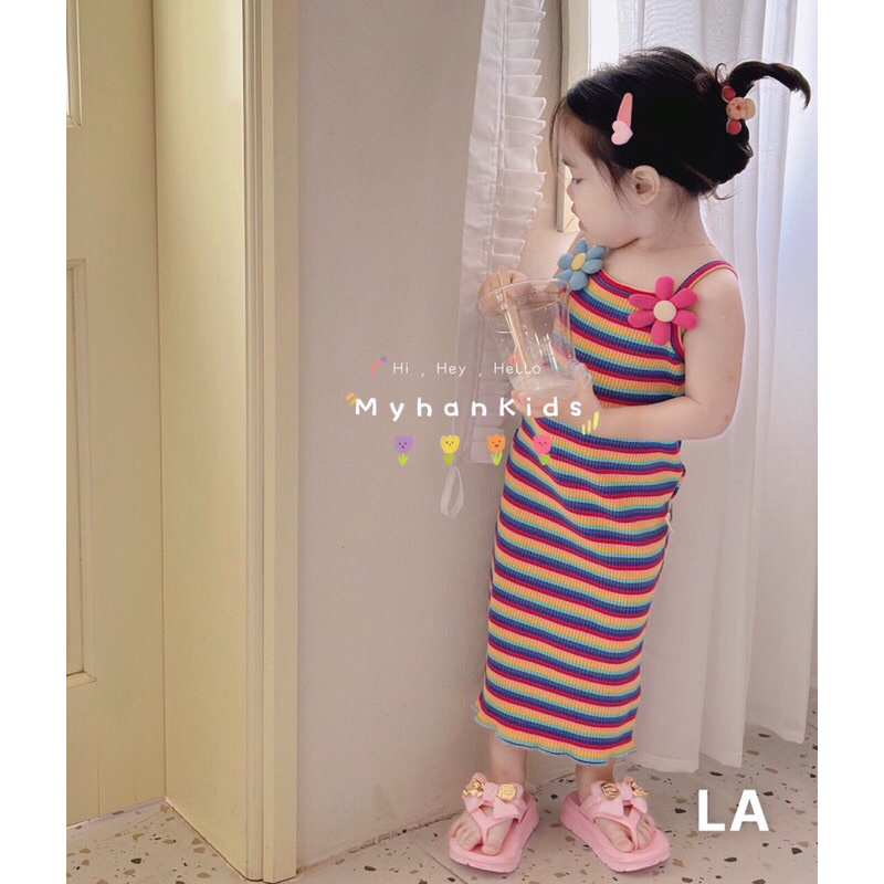 Đầm 2 Dây bé gái chất thun gân Siêu đẹp