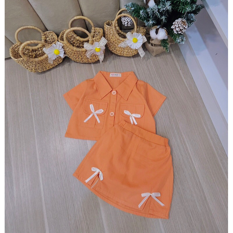 Bộ váy áo chơi thiết kế cho bé gái 10-40kg, set váy áo kaki cao cấp cho bé gái