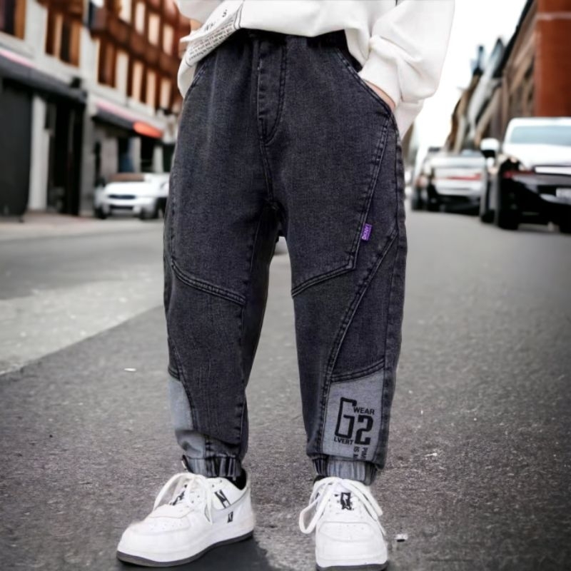 Quần jean dài bé trai mặc tết quần bò bé trai chất mềm giãn.