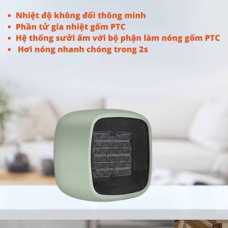 Máy sưởi mini công nghệ PTC Ceramic 800W nóng nhanh, tiết kiệm điện, không phát sáng, không gây bỏng, không dùng oxy