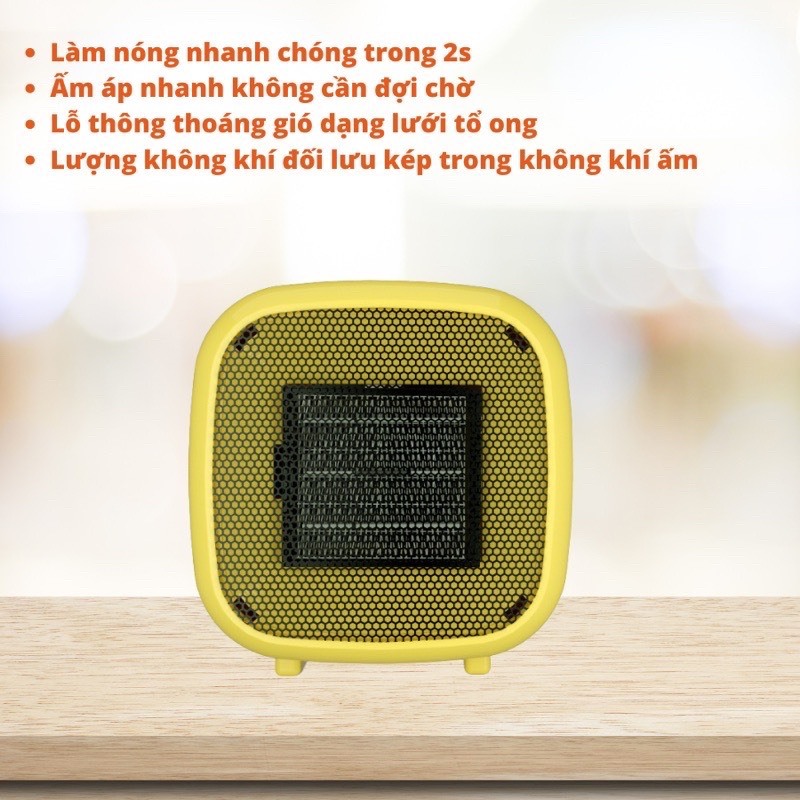 Máy sưởi mini công nghệ PTC Ceramic 800W nóng nhanh, tiết kiệm điện, không phát sáng, không gây bỏng, không dùng oxy