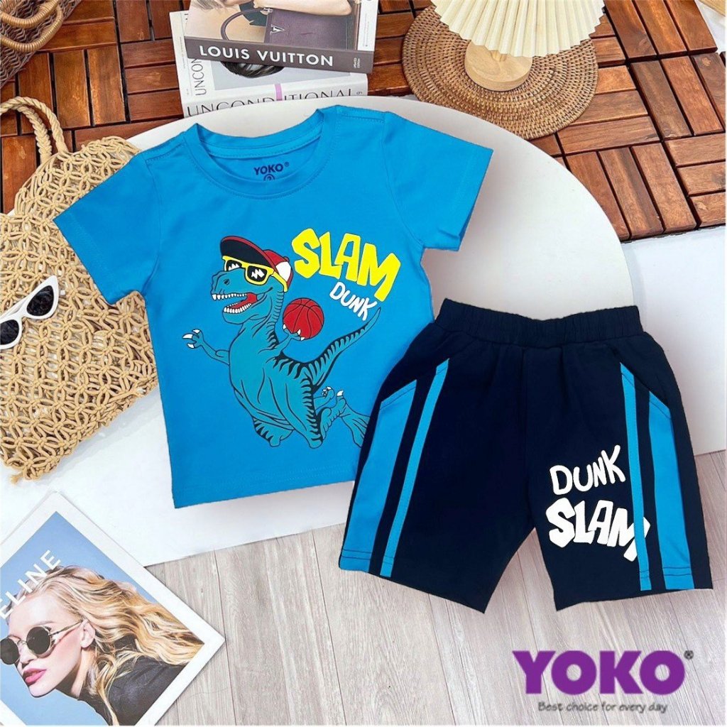 Đồ bộ quần áo thun cotton tay ngắn dành cho bé trai mặc nhà Yoko  Y23052TN