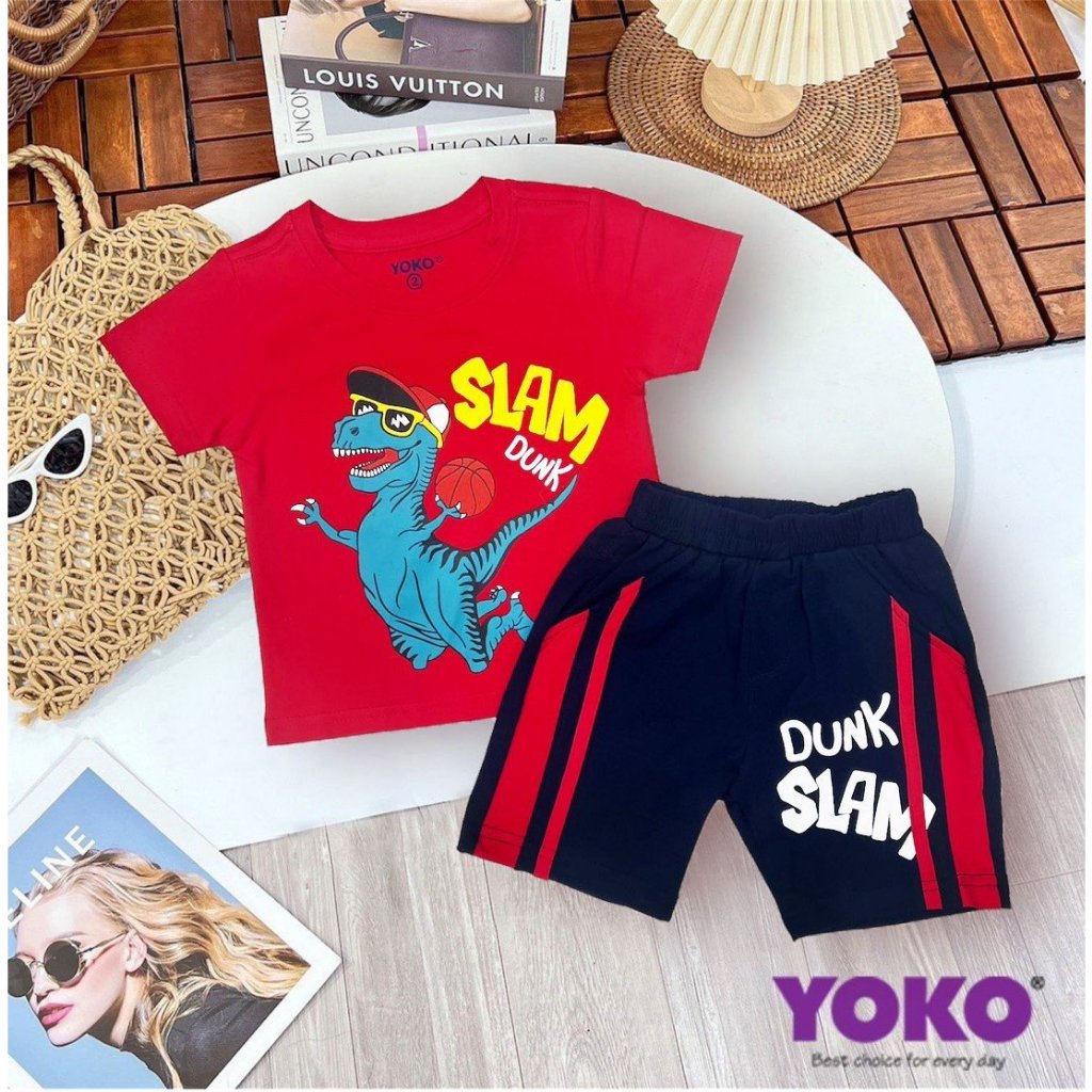 Đồ bộ quần áo thun cotton tay ngắn dành cho bé trai mặc nhà Yoko  Y23052TN