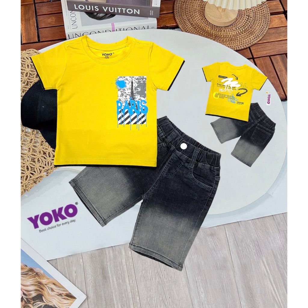 Đồ Bộ Quần Jean Áo Thun Cotton Tay Ngắn Dành Cho Bé Trai YOKO  Y22483TN / Y22487TN