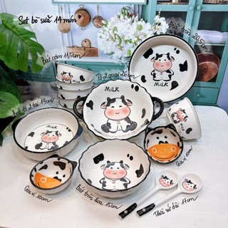 🐄Set bát đĩa sứ bò sữa tách lẻ món🐄