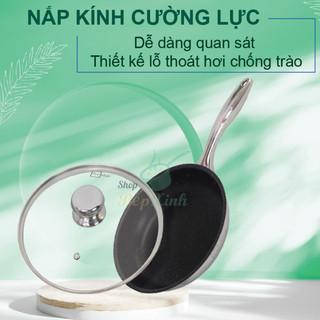 Chảo chống dính vân đá Inox 304 cao cấp 3 đáy liền nguyên khối Fivestar Plus có nắp kính  22cm | 24cm | 26cm | 28cm