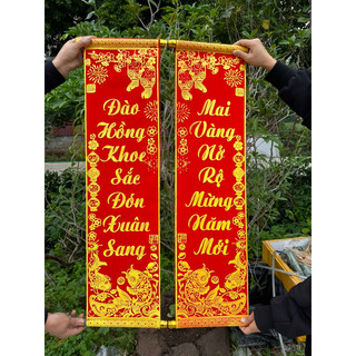 Combo 10(mười) đôi câu đối đỏ, liễng trang trí tết 30x90cm vải nhung đẹp